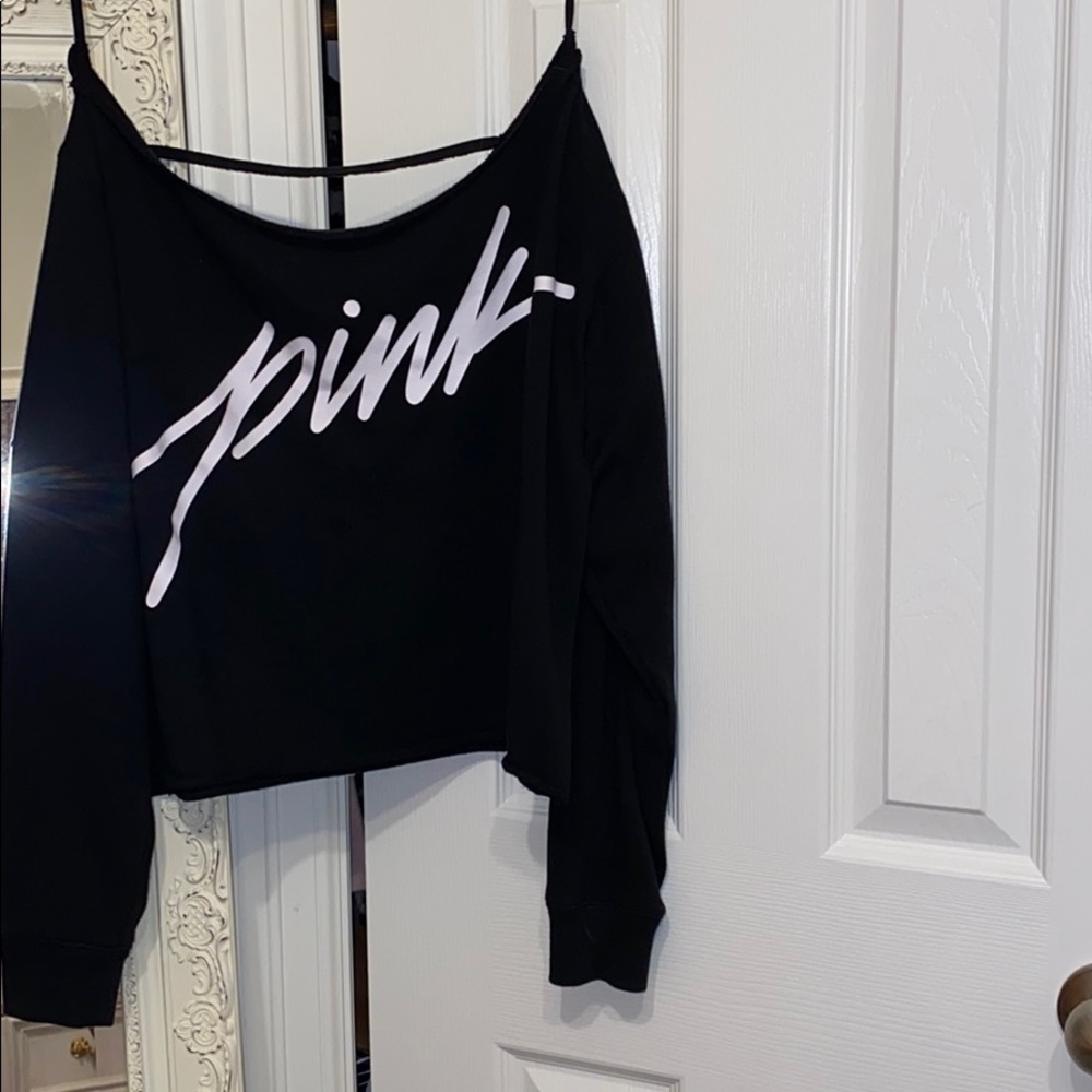 NEW PINK Black Off the Shoulder Pullover Sweater
